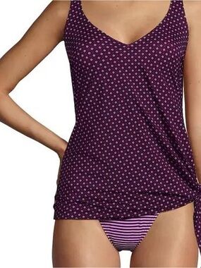 Purple Printed V-Neck Tank with Striped Swimsuit